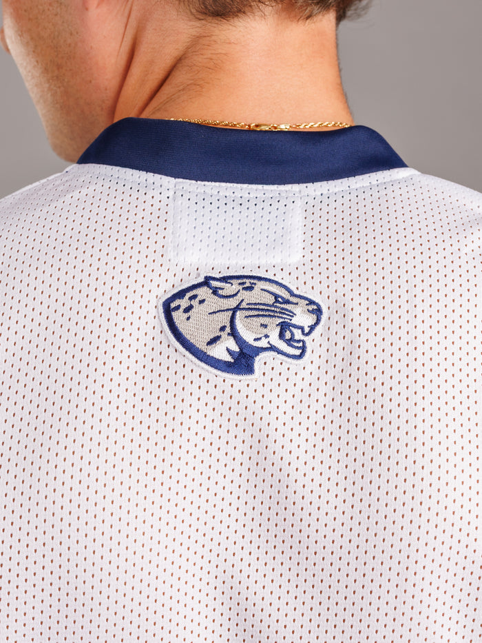 Augusta University men's basketball jersey by Arena Graffiti, featuring a 28 number and team logo on navy fabric.