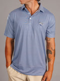 Arena Graffiti Augusta University men's Jag Head striped polo shirt with navy, white, and red horizontal stripes.