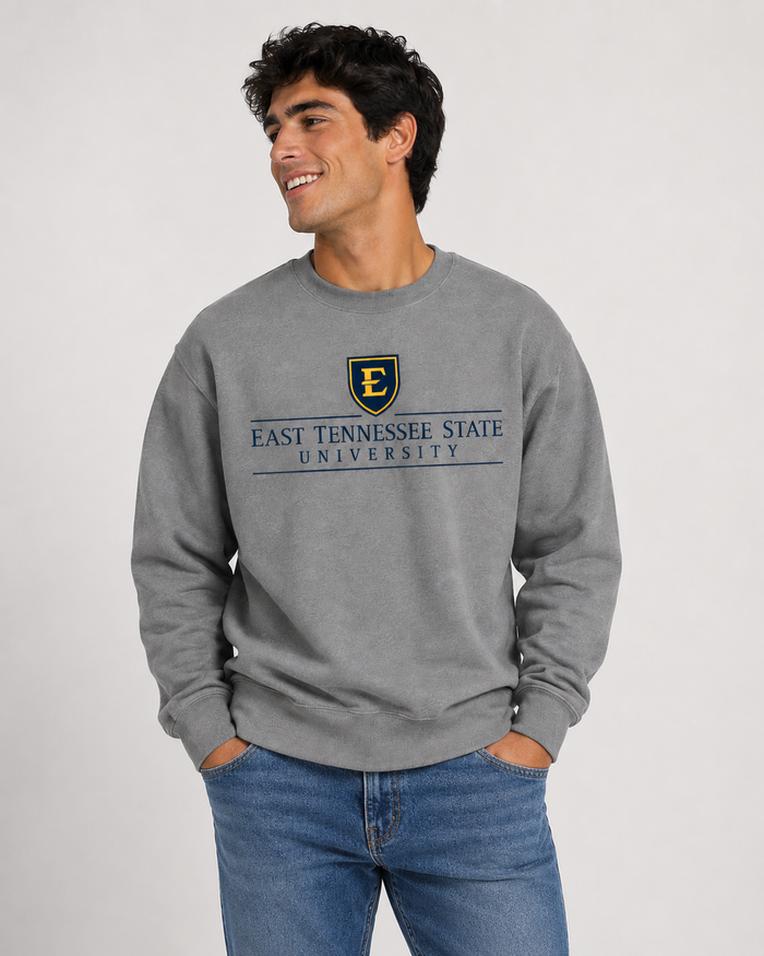 ETSU Unisex | "E Shield East Tennessee State" Grey Crew Neck
