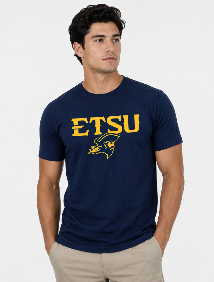 ETSU Unisex | "ETSU w/ Pirate Head" Navy Cotton Tee