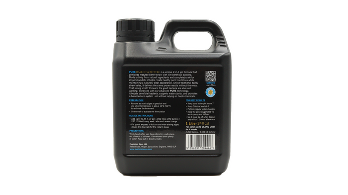 Evolution Aqua Pure Bale in a Bottle 1 Liter back label - Play It Koi