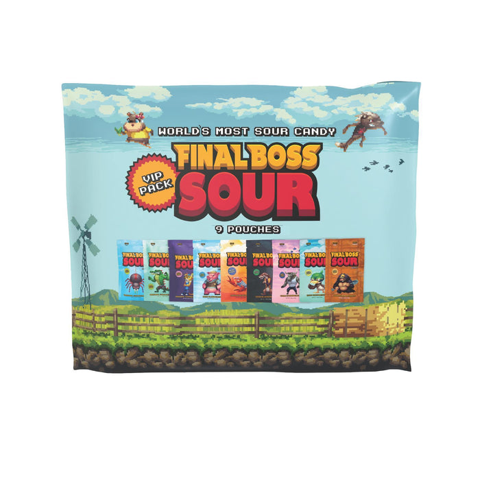 Final Boss VIP Sampler Pack - Sour Candy - 18 Pouches of Sour Strawberries, Blueberries, Mango, Kiwi, Pineapple, and Cranberries - 3 Level Sour Challenge