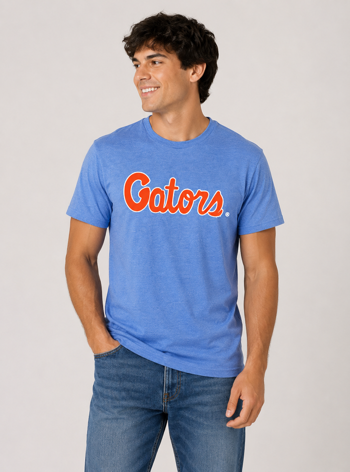 Florida Gators Unisex | "Gators Script" Blue Heather Tee