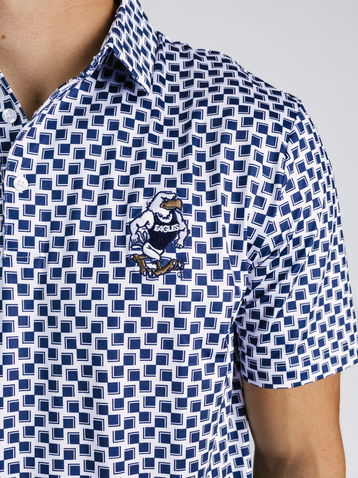 Georgia Southern men's checkered Strutter polo shirt by Arena Graffiti, featuring a classic checkered pattern and comfortable fit.