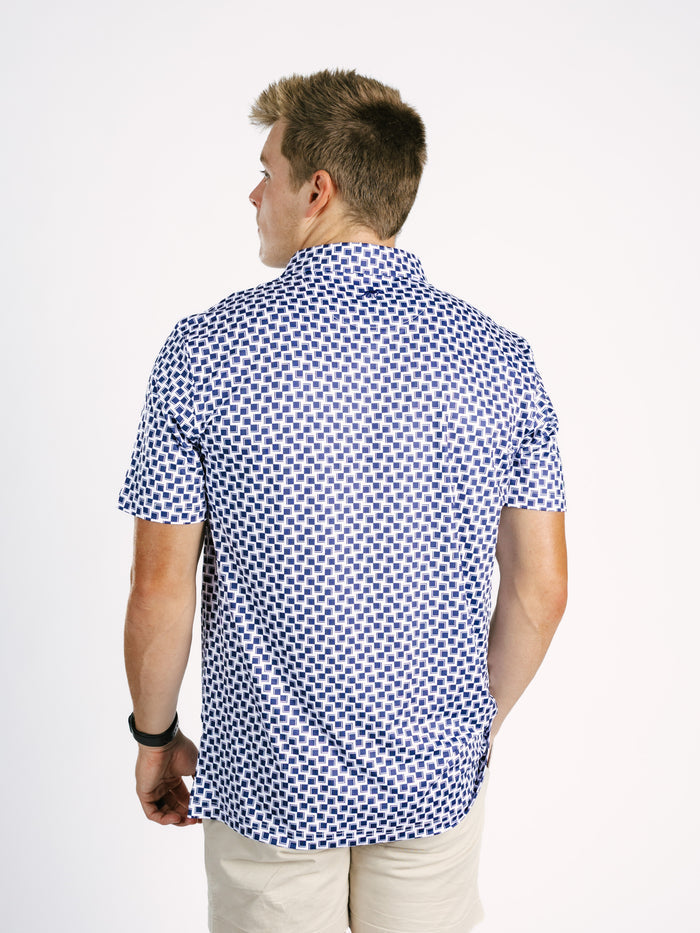 Georgia Southern Men's Checkered Strutter Polo by Arena Graffiti, featuring a classic checkered pattern and sporty fit.