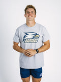Gray Georgia Southern men's T-shirt featuring a bold eagle head graphic by Arena Graffiti, casual and comfortable apparel.