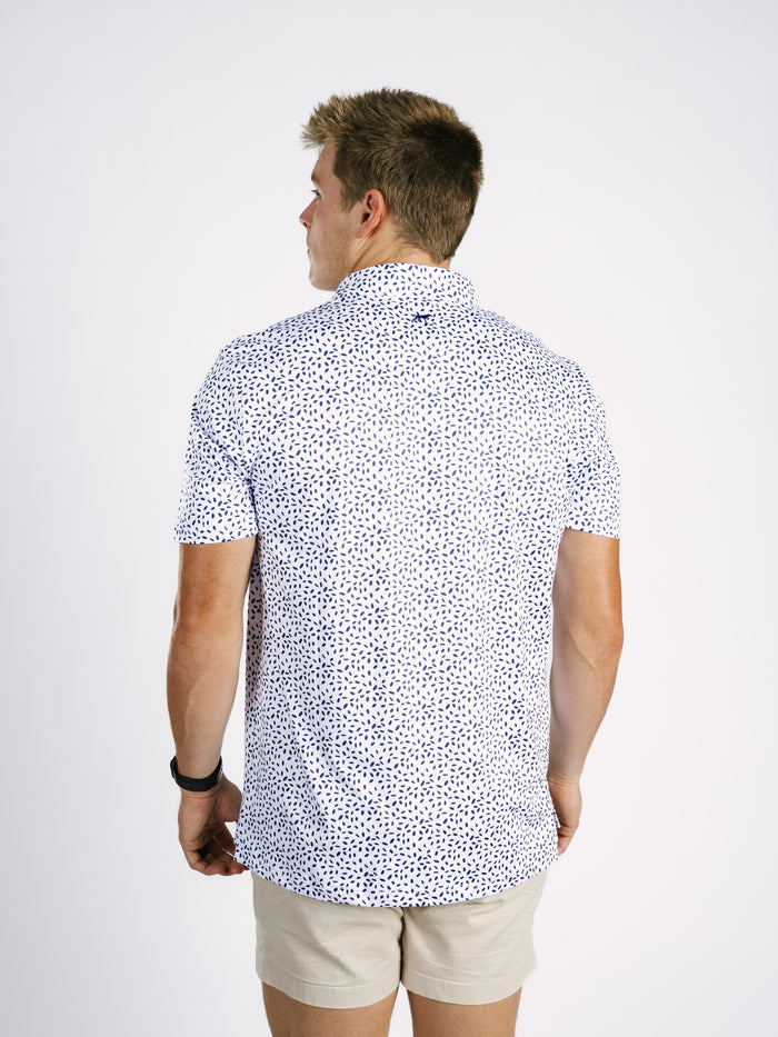 Georgia Southern men's GS Splatter polo shirt by Arena Graffiti featuring a colorful splatter design and classic polo style.