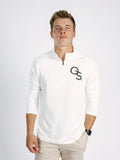 Georgia Southern men's white 1/4 zip athletic pullover by Arena Graffiti, featuring the "GS" logo on the front.