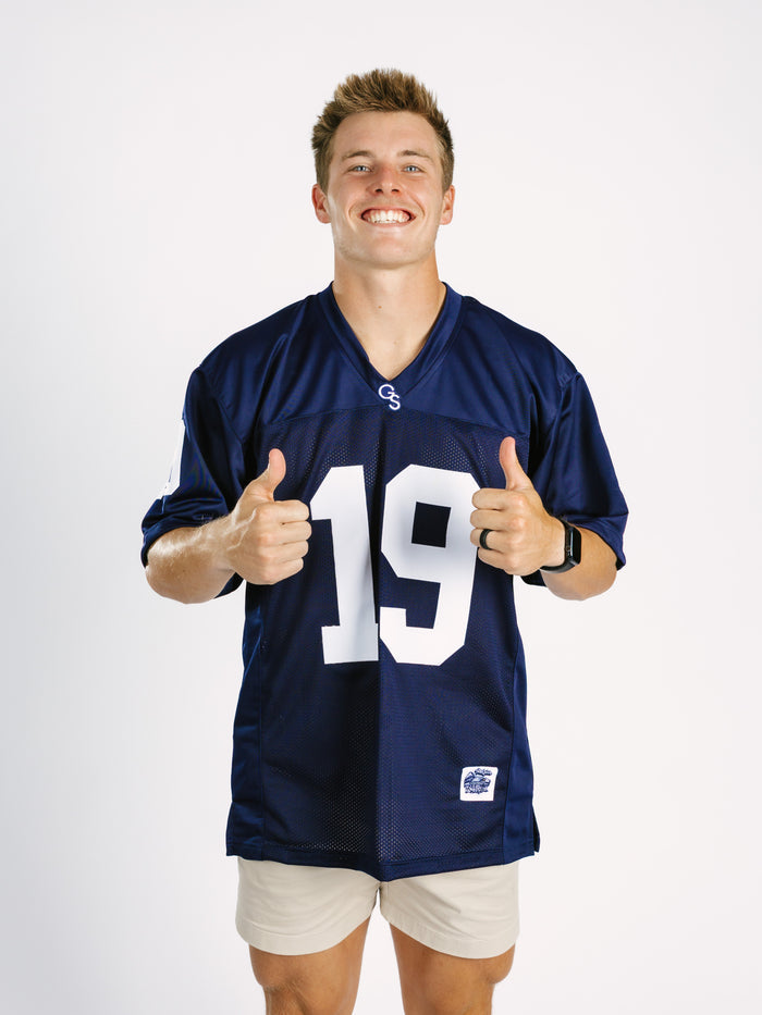 Georgia Southern Men's navy jersey by Arena Graffiti featuring "JD" lettering and team branding on the front.