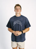 Navy embroidered GATA logo on Arena Graffiti Georgia Southern men's acid wash T-shirt, casual athletic style.
