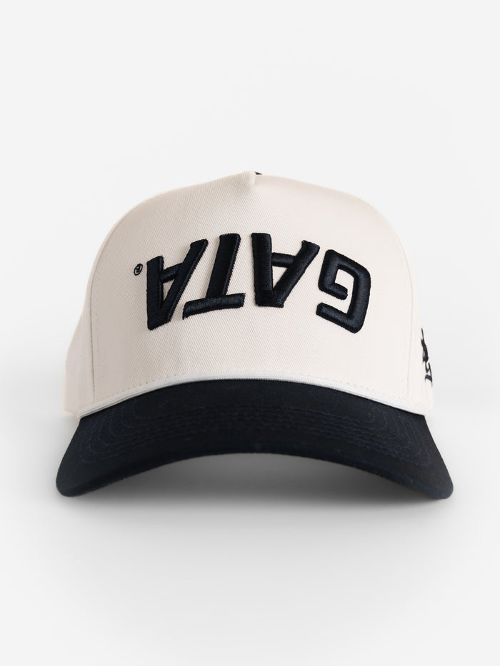 Georgia Southern Unisex | "Upside Down GATA" White Canvas Navy Bill Hat