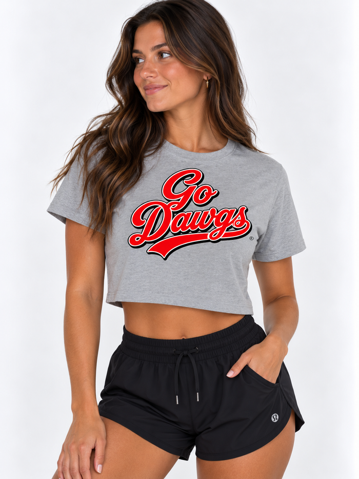 Georgia Womens | "Go Dawgs" Grey Crop Top