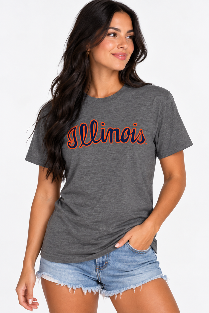 Illinois Fighting Illini Unisex | Dark Heather Grey "Illinois Script" Tee