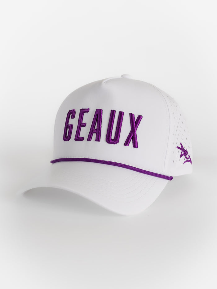 LSU Tigers Unisex | "GEAUX" Roped Moisture Wicking White Hat