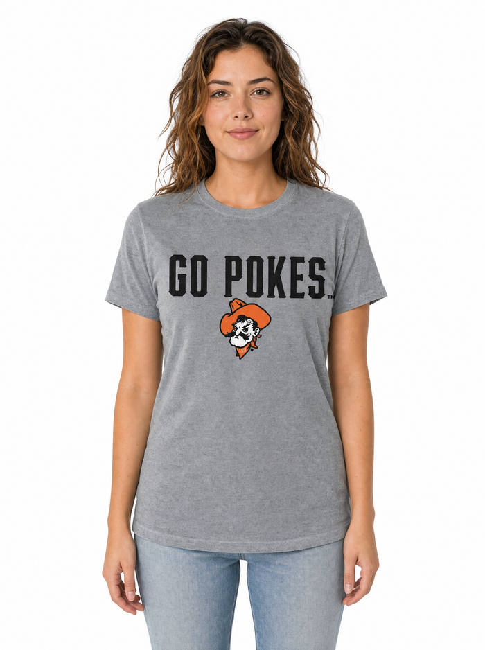 Oklahoma State Cowboys Unisex | Grey "Go Pokes" Acid Wash Tee