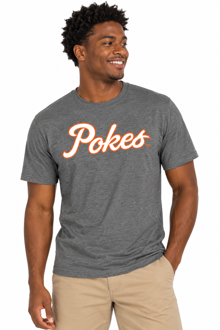 Oklahoma State Cowboys Unisex | Grey "Pokes Script" Dark Heather Grey Tee