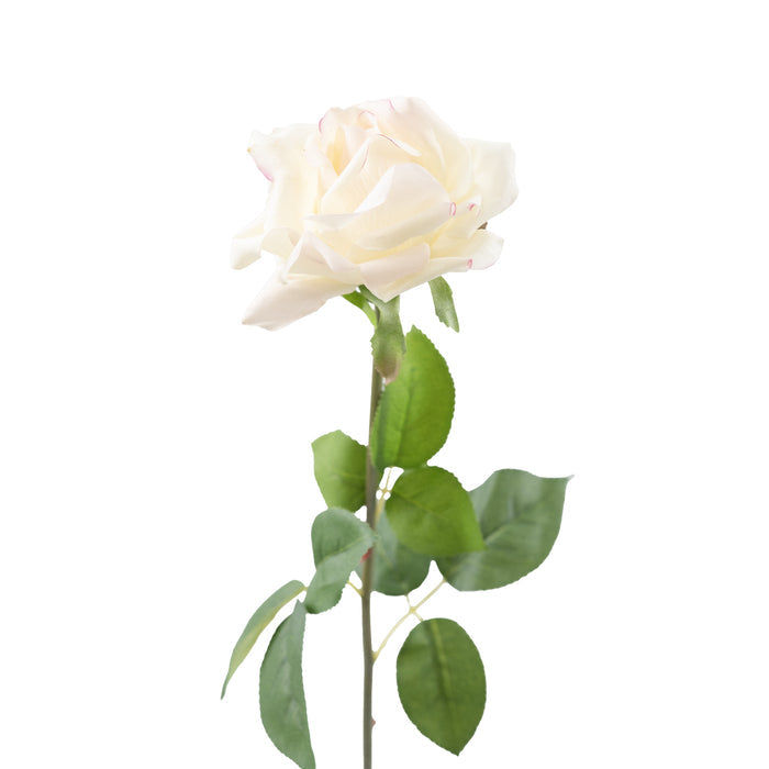 Rose Open White Pink Real Touch Silk Flower Stem - 75cm