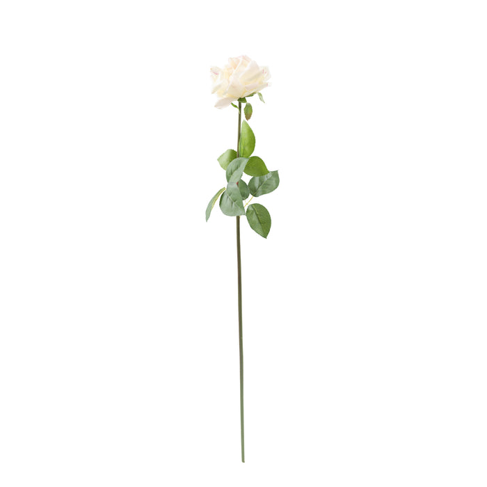 Rose Open White Pink Real Touch Silk Flower Stem - 75cm