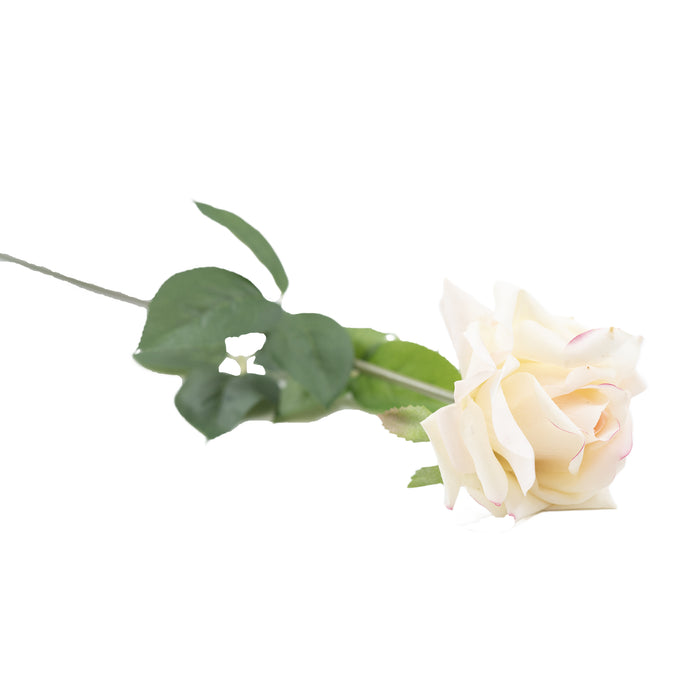 Rose Open White Pink Real Touch Silk Flower Stem - 75cm