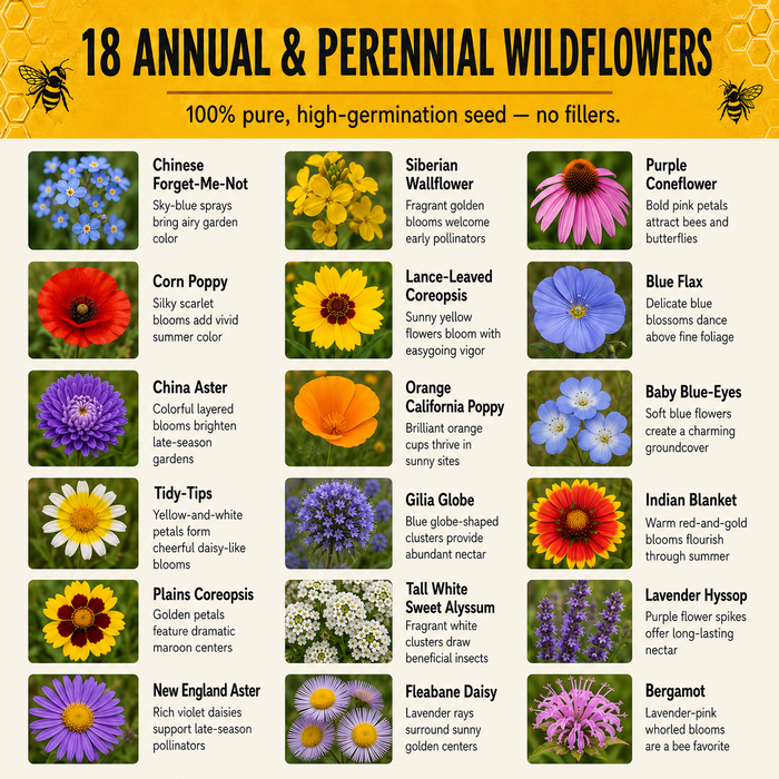 Save The Bees Wildflower mix flower chart