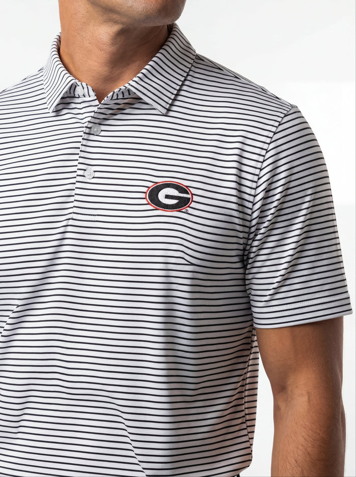 UGA Bulldogs men's "Stripe Mark" Polo shirt by Arena Graffiti, featuring a striped design and classic polo style.