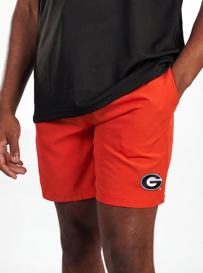 UGA Bulldogs men's "True Dawg" shorts by Arena Graffiti featuring team logo and athletic fit, navy blue with team graphics.