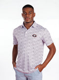 UGA Bulldogs men's Splatter Mark polo shirt by Arena Graffiti with vibrant, abstract splatter design and team logo on front.