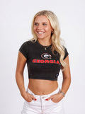 UGA Bulldogs women's Georgia G Cut crop top by Arena Graffiti, featuring team logo and stylish design.