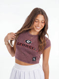 UGA Bulldogs women's vintage "G" crop top by Arena Graffiti, featuring a stylish distressed design and team logo.