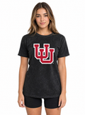 Utah Utes Unisex | Black "Interlocking UU" Acid Wash Tee